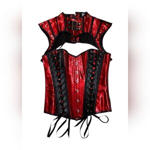 Red and Black Lace-Up Corset Set